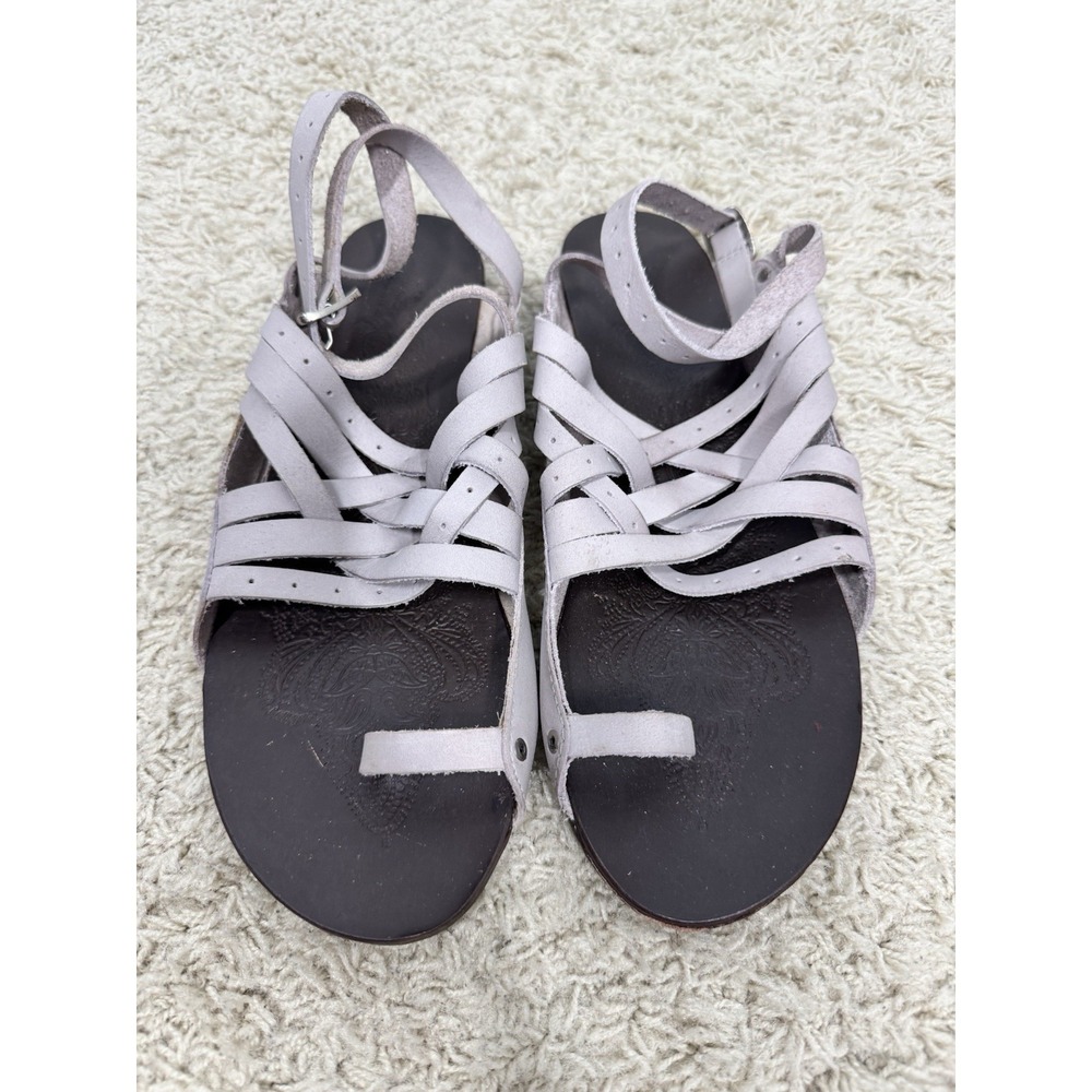 Free People Gray Belize Strappy Sandals Criss Cross Leather Toe Loop EU 41 US 10 - Picture 6 of 12
